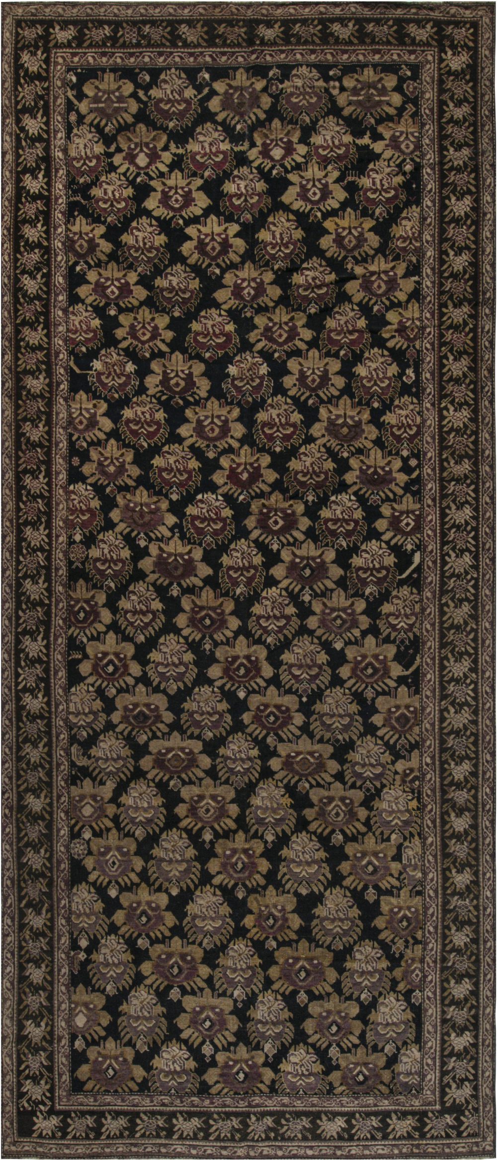 Vintage Russian Botanic Brown, Black Karabagh Runner (Size Adjusted) BB7454