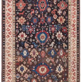 Antique Karabakh Caucasian Allover Geometric Cream Hand-Knotted Wool Runner – Circa 1880 Paisley Design BB8476