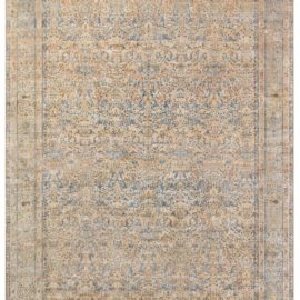 Antique Kirman Persian Floral Allover Soft Beige Hand-Knotted Wool Rug – Circa 1920 BB8566