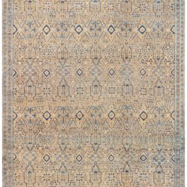 Antique Kirman Persian Allover Geometric Warm Tan Hand-Knotted Wool Rug – Circa 1880 (Size Adjusted) BB8561