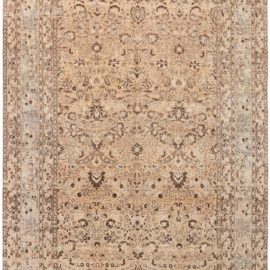 Antique Meshad Persian Floral Allover Soft Beige Hand-Knotted Wool Carpet – Circa 1920 BB8543