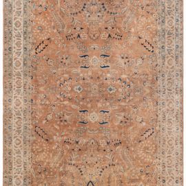 Meshad Persian Antique Allover Floral In Warm Tan Hand-Knotted Wool Carpet – Circa 1900 BB8528