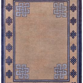 Chinese Vintage Geometric Warm Tan Hand-Knotted Wool Carpet BB8843