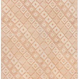 Moroccan Vintage Geometric Light Beige With Warm Tan Hand-Knotted Wool Rug BB8984