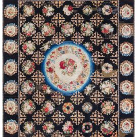 Exquisite Antique Allover Ivory Needlework Wool Rug – Circa 1880 BB8514