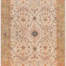 Antique Oushak Turkish Floral Allover Soft Beige Hand-Knotted Wool Rug – Circa 1900 BB8872