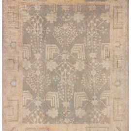 Antique Oushak Turkish Allover Geometric Soft Beige Hand-Knotted Wool Carpet – Circa 1900 BB8644