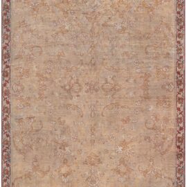 Antique Oushak Turkish Floral Allover Warm Tan Hand-Knotted Wool Rug – Circa 1900 BB9067
