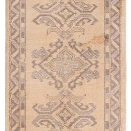 Antique Oushak Turkish Allover Geometric Warm Tan With Classic Taupe Hand-Knotted Wool Runner – Circa 1900 BB8934