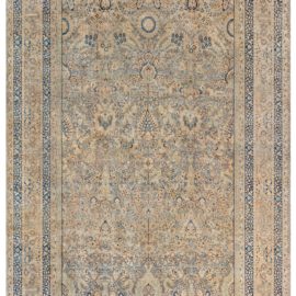 Antique Meshad Persian Floral Allover Light Beige Hand-Knotted Wool Rug – Circa 1900 BB7316