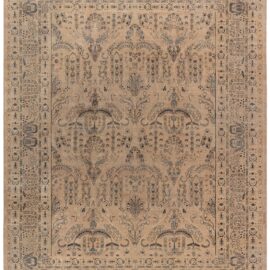 Antique Kirman Persian Floral Allover Warm Tan With Dark Gray Hand-Knotted Wool Rug – Circa 1920 BB9026