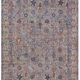 Antique Kirman Persian Floral Allover Light Beige Hand-Knotted Wool Rug – Circa 1900 BB8853