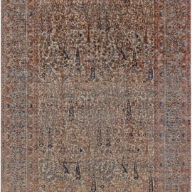 Antique Kirman Persian Allover Floral Soft Beige Hand-Knotted Wool Rug – Circa 1900 BB8983