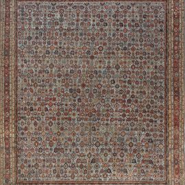 Antique Sultanabad Persian Allover Floral Warm Tan Hand-Knotted Wool Rug – Circa 1880 BB7148
