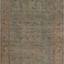 Antique Tabriz Persian Floral Allover Soft Beige Hand-Knotted Wool Rug – Circa 1900 BB7516