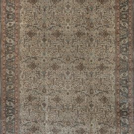 Antique Tabriz Persian Floral Allover In Warm Tan Hand-Knotted Wool Rug – Circa 1900 BB7512