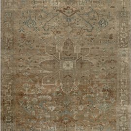 19th Century Persian Heriz Brown, Soft Blue and Cream Rug BB7193