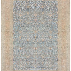 Antique Khorassan Persian Allover Floral Warm Tan Hand-Knotted Wool Rug – Circa 1880 BB8547