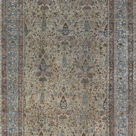 Antique Khorassan Persian Allover Floral Soft Beige Hand-Knotted Wool Rug – Circa 1900 BB7229
