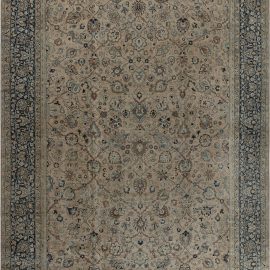Khorassan Persian Antique Allover Floral Warm Tan Hand-Knotted Wool Rug – Circa 1880 BB7469