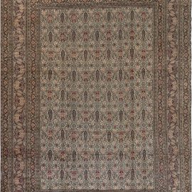 Antique Khorassan Persian Allover Floral Warm Tan Hand-Knotted Wool Rug – Circa 1920 BB7514