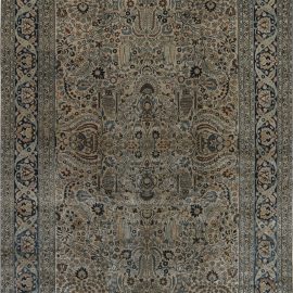 Antique Khorassan Persian Floral Allover Warm Tan Hand-Knotted Wool Rug – Circa 1910 BB7470