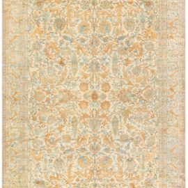 Antique Kirman Persian Floral Allover Pale Sand Hand-Knotted Wool Rug – Circa 1900 BB8440