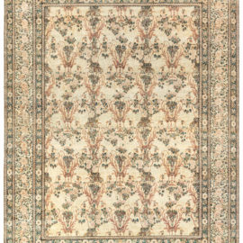 Antique Kirman Persian Floral Allover Soft Beige Hand-Knotted Wool Rug – Circa 1920 BB8442