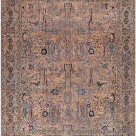 Kirman Persian Antique Allover Warm Tan Hand-Knotted Wool Rug – Circa 1900 BB9222