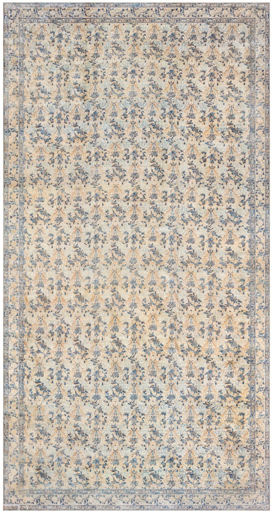 Fine Antique Persian Kirman Beige, Blue Handmade Wool Rug BB8584