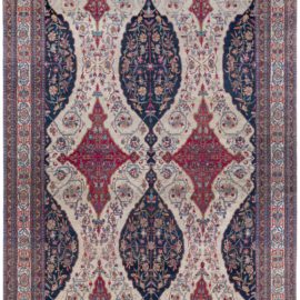 Oversized Kirman Persian Antique Medallion Soft Beige Hand-Knotted Wool Rug – Circa 1880 BB8615