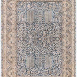 1880’s Antique Persian Kirman Rug – Blue & Ivory Botanical Masterpiece BB7517