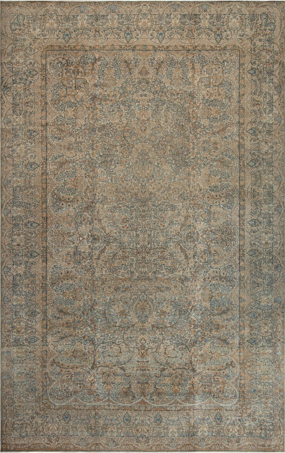 Antique Persian Kirman Floral Design Handmade Wool Carpet BB7496