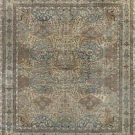 Antique Kirman Persian Allover Floral Light Beige Hand-Knotted Wool Rug – Circa 1900 BB7249