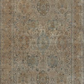 Antique Kirman Persian Floral Allover Warm Tan Hand-Knotted Wool Rug – Circa 1910 BB7216