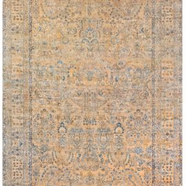 Antique Kirman Persian Floral Allover Warm Tan Hand-Knotted Wool Rug – Circa 1900 BB7317