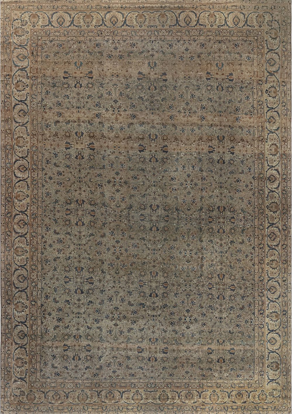 Authentic 19th Century Persian Kirman Handmade Wool Rug BB7313