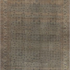 Antique Kirman Persian Allover Floral Cream Beige Hand-Knotted Wool Rug – Circa 1880 BB7313