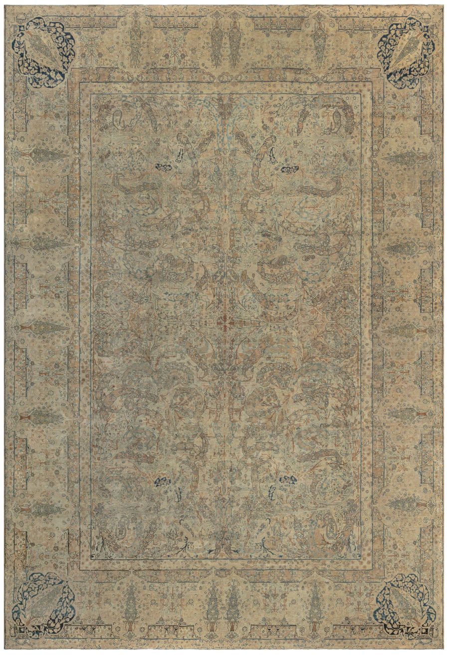 Antique Persian Kirman Animal, Botanic Handmade Wool Rug BB7733