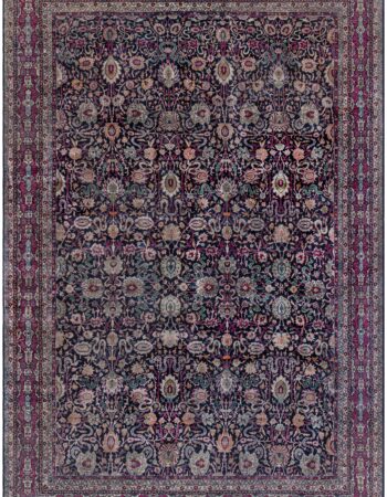 Antique Tabriz Persian Floral Allover Navy Blue Hand-Knotted Wool Carpet – Circa 1900 BB8776 Antique Tabriz Persian Floral Allover Navy Blue Hand-Knotted Wool Carpet – Circa 1900 BB8776