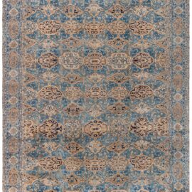 Antique Kirman Persian Floral Allover Warm Tan Hand-Knotted Wool Rug – Circa 1900 BB9066