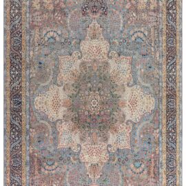Antique Kirman Persian Medallion Light Blue Hand-Knotted Wool Rug – Circa 1900 BB8899
