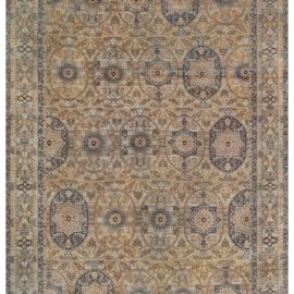 Oversized Kirman Persian Antique Allover Floral Warm Tan Hand-Knotted Wool Rug – Circa 1880 BB8506