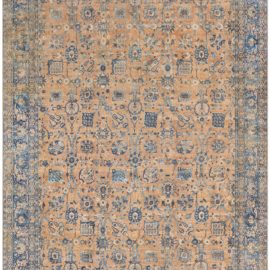 Kirman Persian Antique Allover Floral Warm Tan With Navy Blue Hand-Knotted Wool Rug – Circa 1900 BB7239