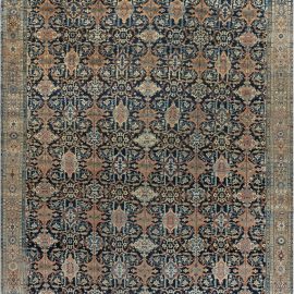 Malayer Persian Antique Allover Floral Warm Tan Hand-Knotted Wool Rug – Circa 1880 Herati Pattern BB7241