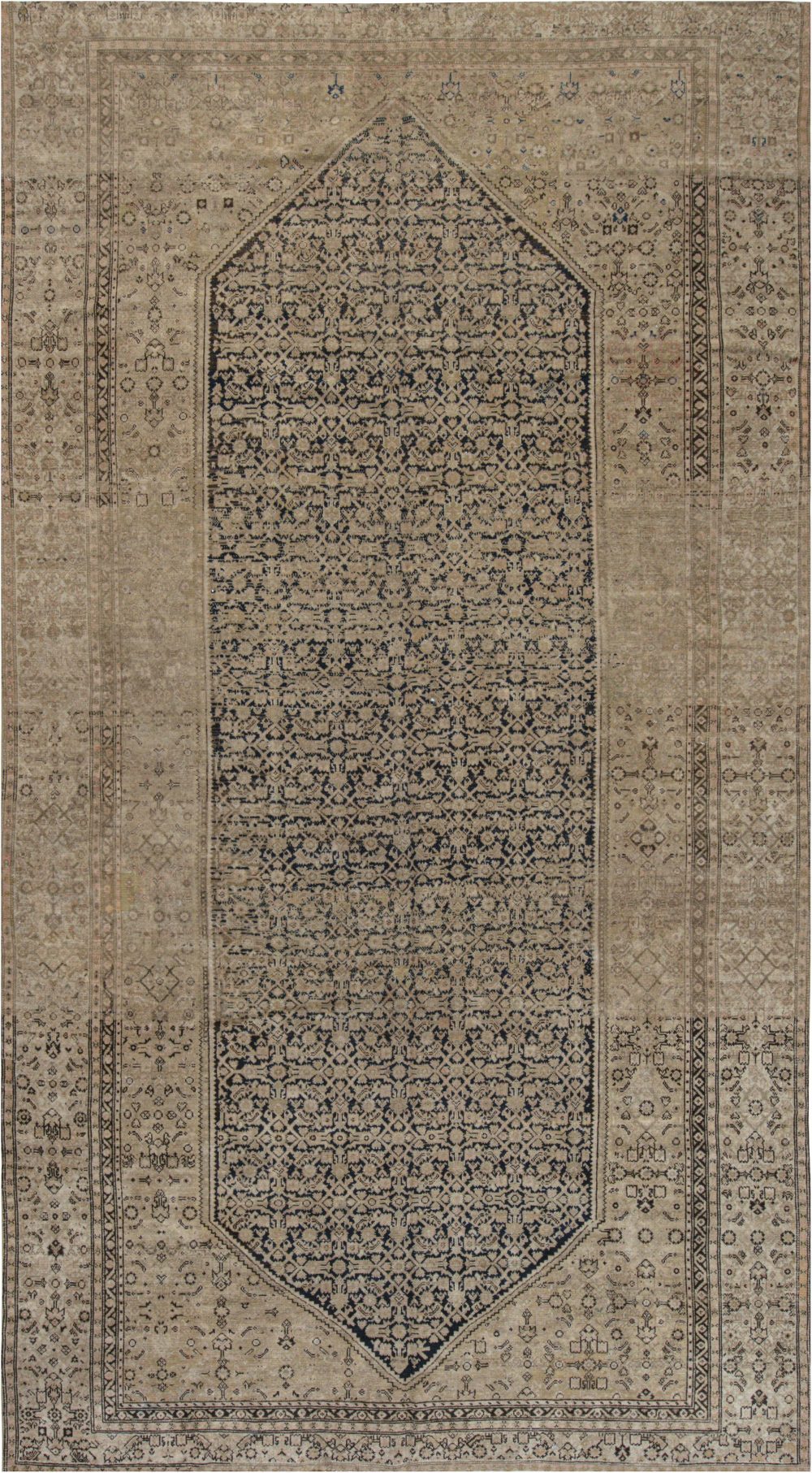 Vintage Persian Malayer Beige Handmade Wool Rug BB7449