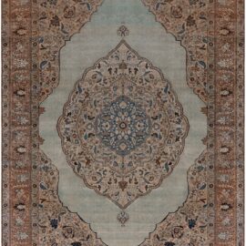 Tabriz Persian Antique Medallion Cream Beige Hand-Knotted Wool Rug – Circa 1900 BB7521