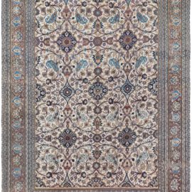 Antique Meshad Persian Floral Allover Ivory Hand-Knotted Wool Rug – Circa 1900 BB8765