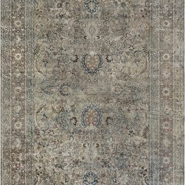 Antique Meshad Persian Allover Floral Soft Beige Hand-Knotted Wool Carpet – Circa 1800 BB7230