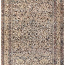 Antique Meshad Persian Allover Floral Oversized Soft Beige Hand-Knotted Wool Rug – Circa 1880 BB7326